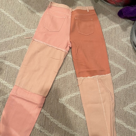 SHEIN Denim - high waist raw hem color block jeans